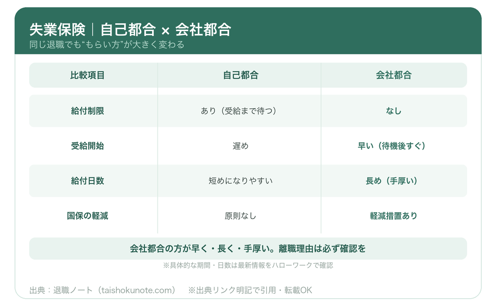 失業保険の自己都合と会社都合の違い比較
